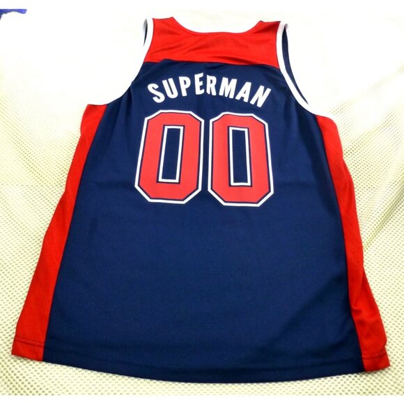 Superman Mens Athletic Tank Top Navy Red Sleeveless Jersey "00" Logo Size M 100% - Picture 2 of 9